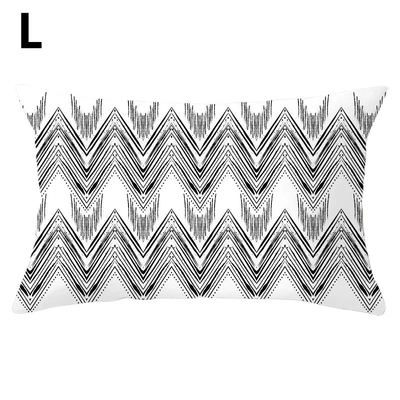 coussins géométriques motifs mandalas modernes polyester noir blanc minimaliste 30x50cm