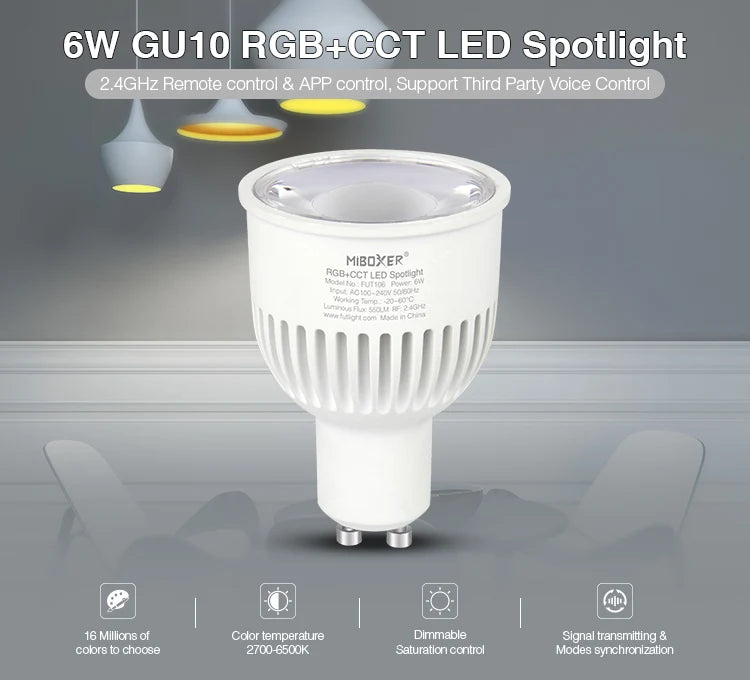 projecteur led 6w gu10 blanc moderne 2700k 6500k chambre vis fixation 500 999 lumens