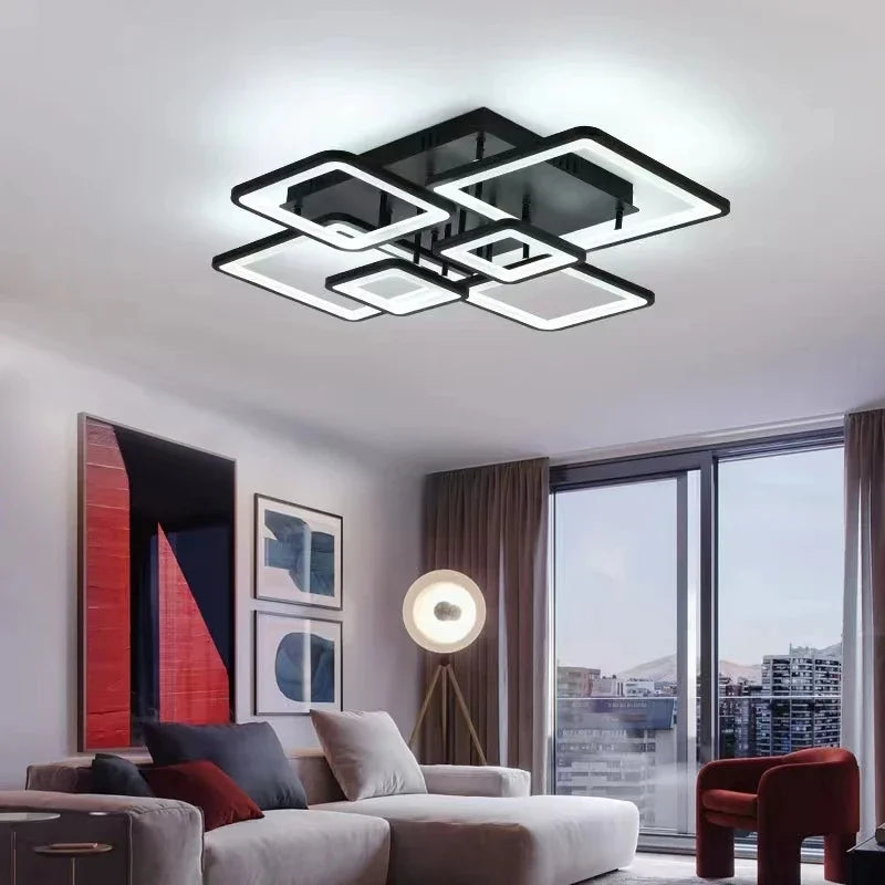 plafonnier moderne acrylique led noir géométrique contemporain suspension lumineuse cascade carrés