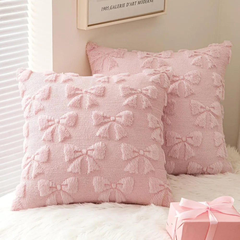 housse coussin décoration moderne rose clair blanc motifs floraux polyester coton 45cm lit chambre