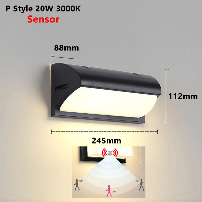 lumière murale led moderne noir ip65 sensor motion autoinstallation extérieure hydrofuge 3000k