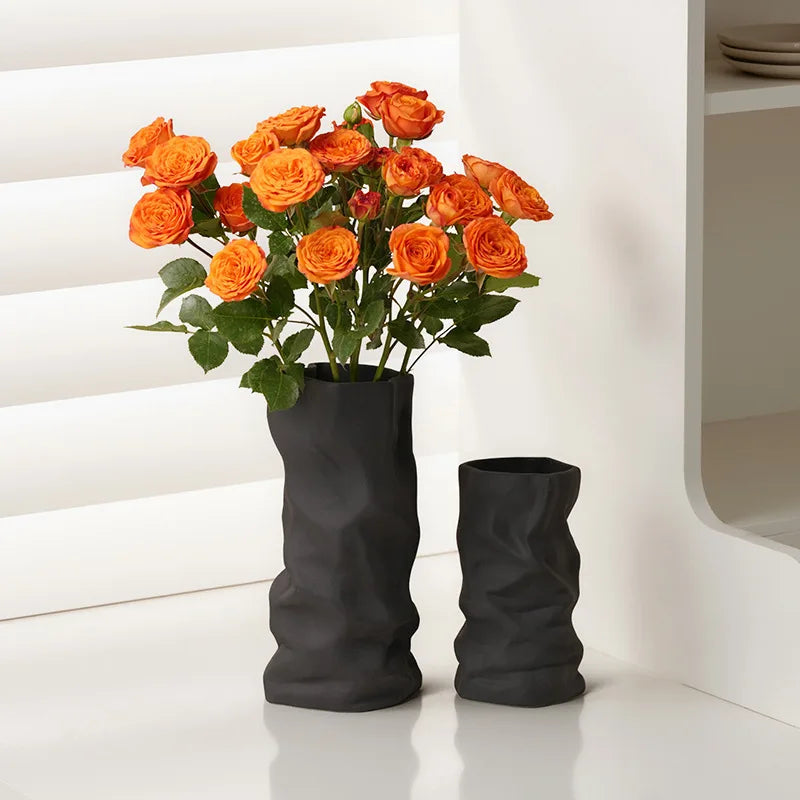 vases texturés modernes céramique blanc orange noir roses intérieur décoration minimaliste