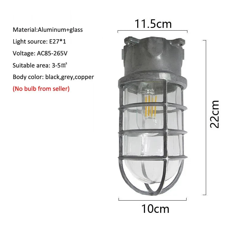 lampe murale industrielle vintage bronze noir gris ampoule e27 verre translucide grille métallique fixée