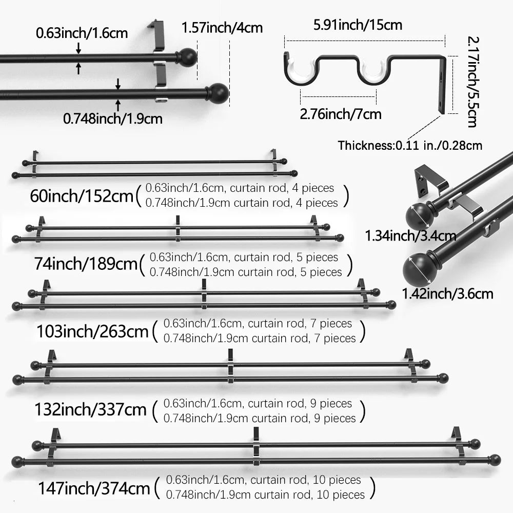 tige rideaux moderne noire réglable 60 147 pouces points clairs clips inclusion