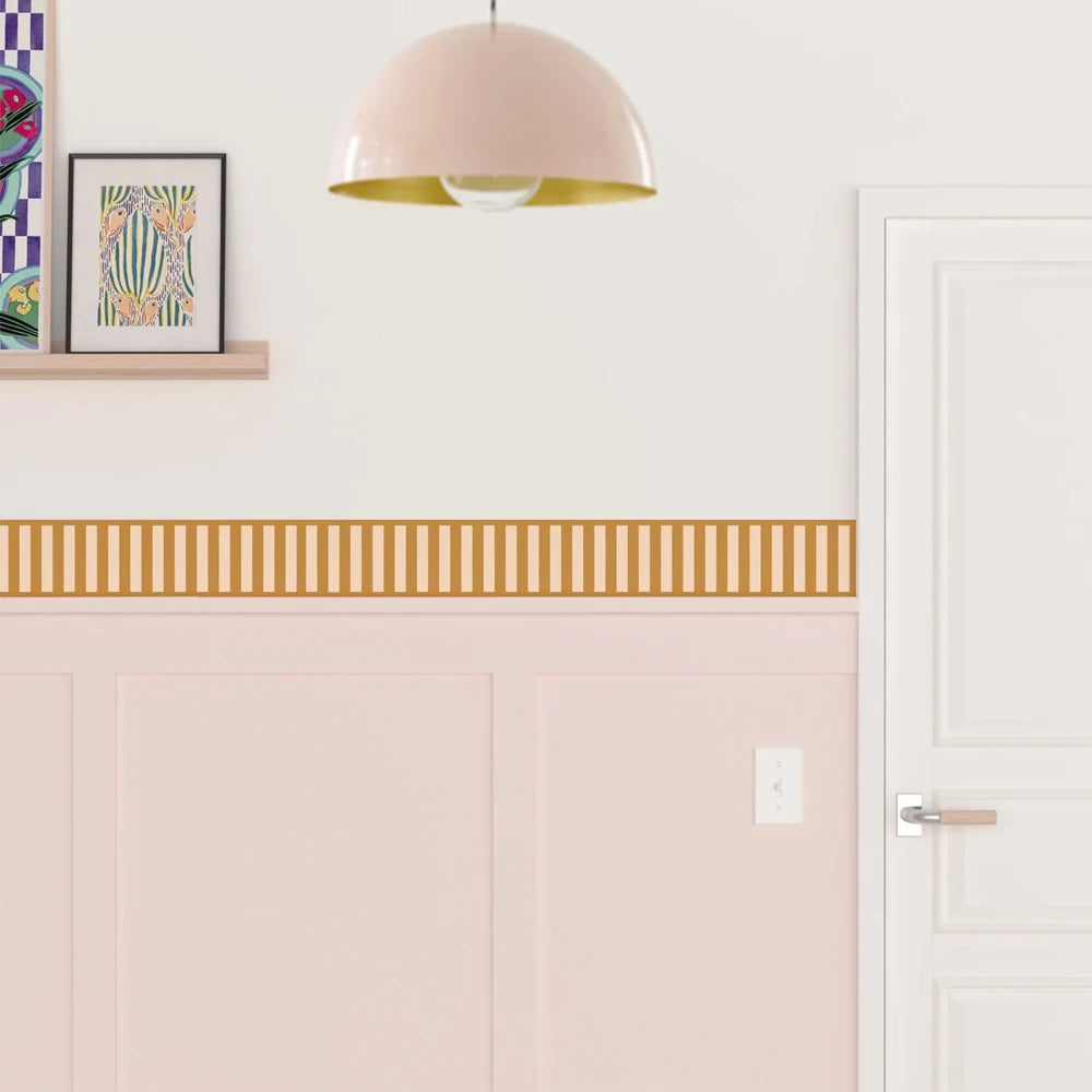 bordure murale décorative rayées autoadhésives moderne jaune rose clair vert violet