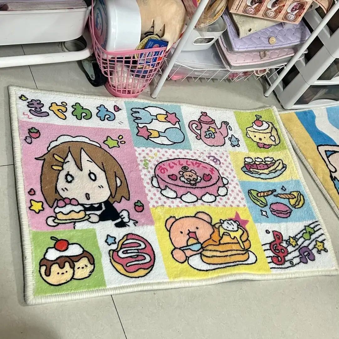 tapis moderne kawaii dessins animés personnages mignons gâteaux théières multicolore polyester