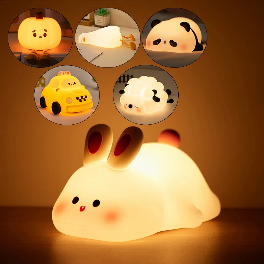 veilleuse table animaux silicone rechargeable mignon lapin panda citrouille