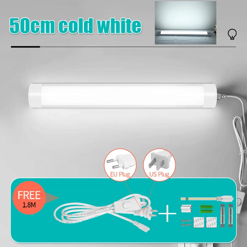 tube led blanc moderne adhésif 60cm câble 1.8m vis fixation 220v 2700k 6500k