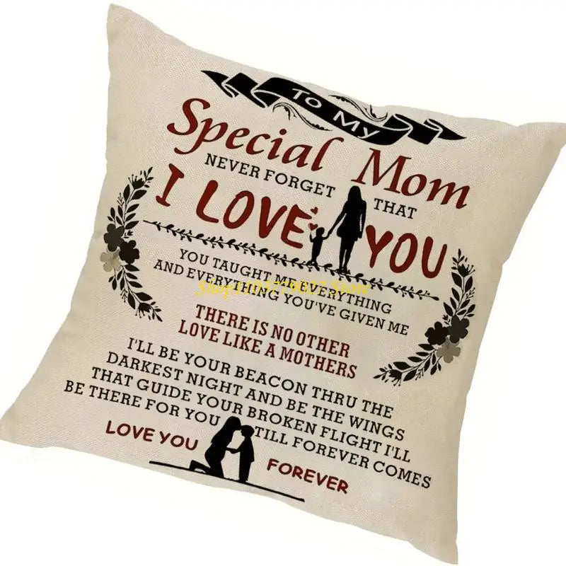 coussin imprimé mère enfant beige décoratif sentimental polyester coton microfibre