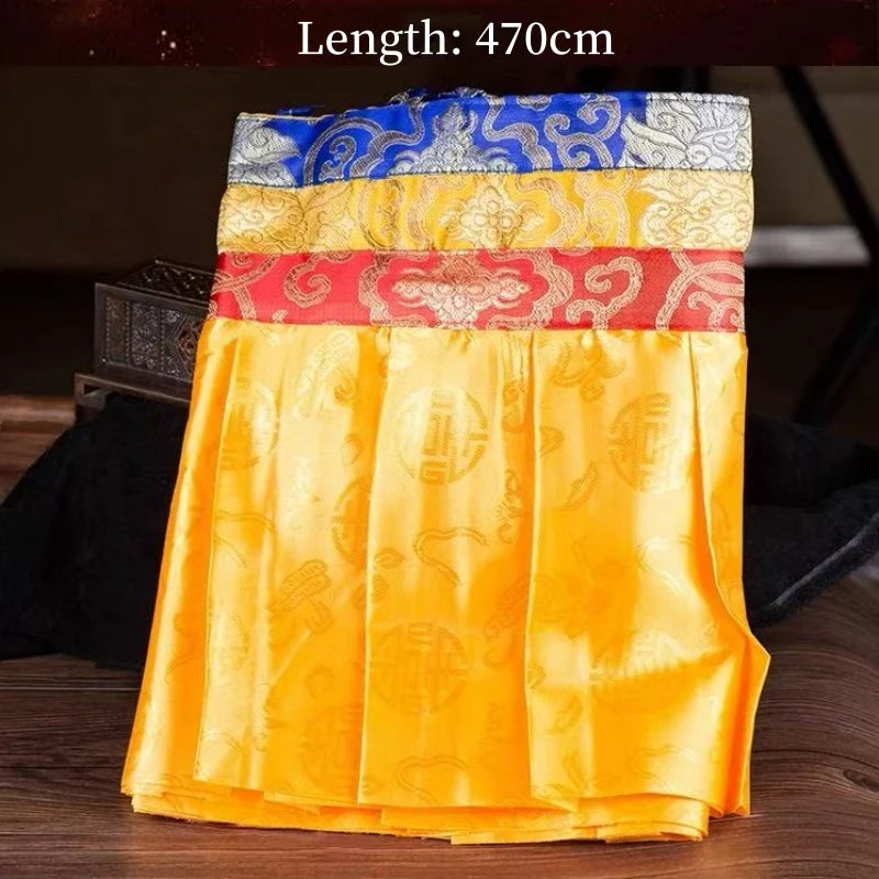 rideau décoration bouddhiste brocart motifs floraux traditionnel couleur jaune bleu rouge or