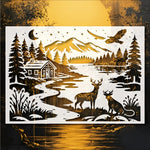 tableaux papier découpé paysages naturels animaux maison cerfs oiseau montagnes arbres opaque coloriage
