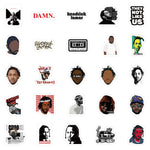 stickers adhésifs pop art graphiques portraits citations logos noir blanc gris rouge vert bleu