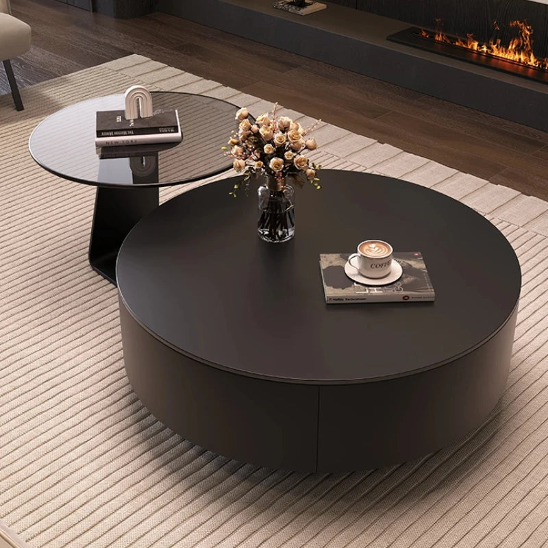 table basse moderne bois noir plateau amovible tiroir 70cm large 50cm profonde