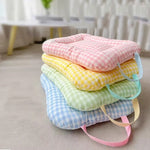 coussin animal carreaux jaune bleu vert rose moderne portable lavable ruban fixe