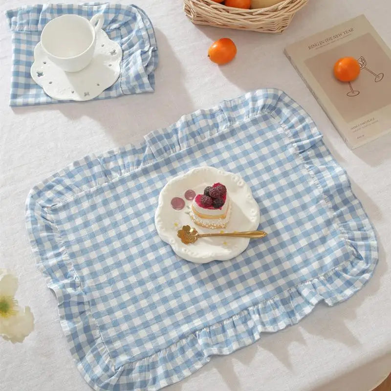 serviettes table vichy jaune blanc bleu clair rose classiques table manger cuisine salle manger