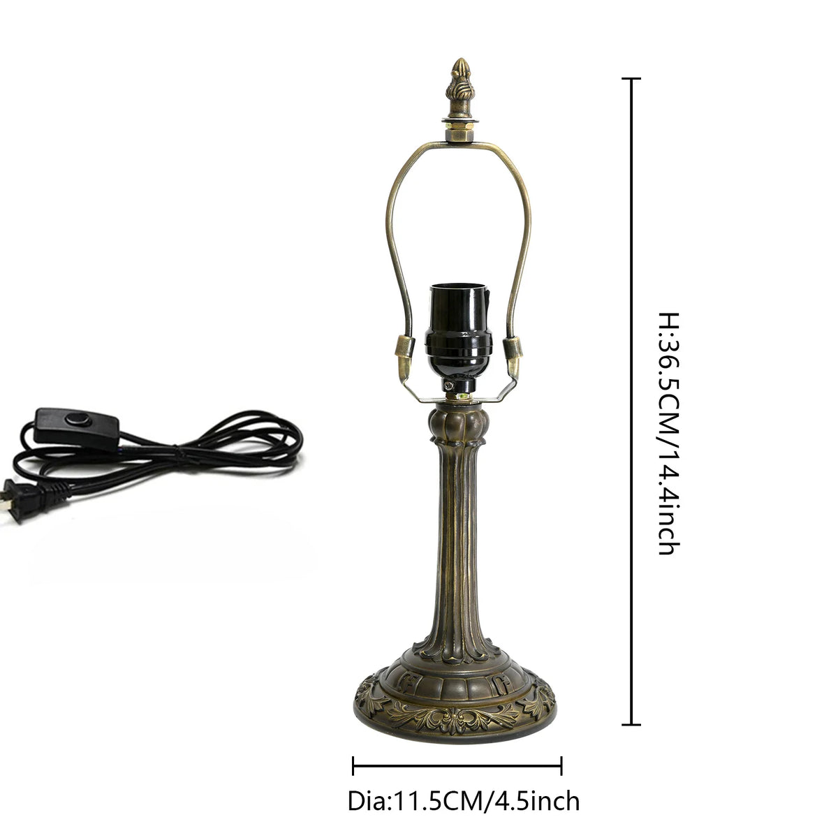 lampe table classique base métal ornements floraux couleur bronze câble interrupteur H48cm Dia16.6cm