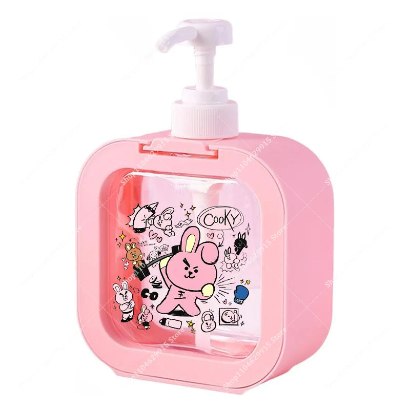 distributeur savon liquide pompe plastique rose transparent personnage animé mignon bouteille shampoing mains cadeau