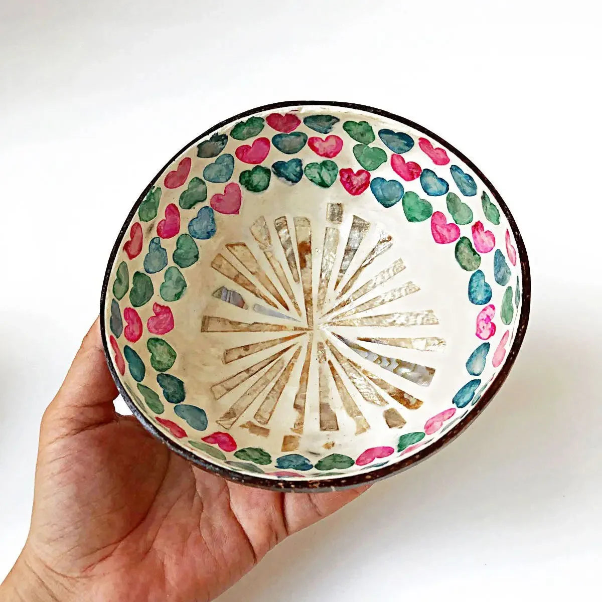 bol décoratif coquille coco artisanal mosaïque bois rangement bijoux clés maison