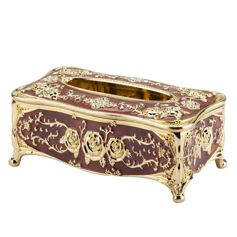 boîte mouchoirs ornements floraux strass blanc or rouge