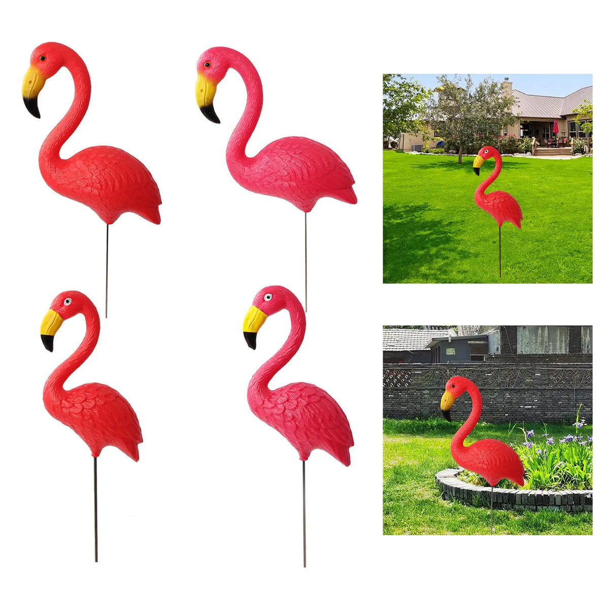 statue flamant rose rouge jardin extérieur décor patio tringle fixée brillante ornementextérieur fêtes