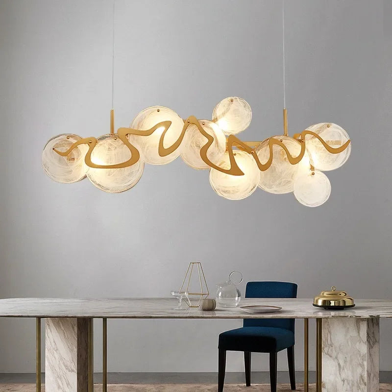 Suspension lumineuse or spirales dorées moderne sphères transparentes 60cm 80cm 95cm