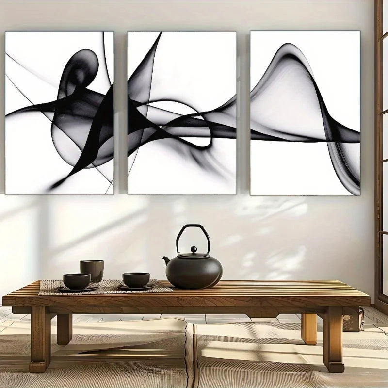 tableaux abstraits modernes noir blanc fluides salon chambre