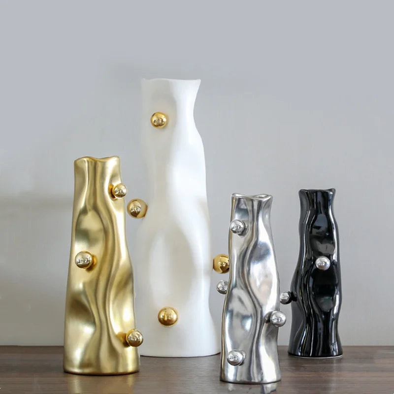 vase moderne résine or blanc argent vis fixé table ornement déco maison