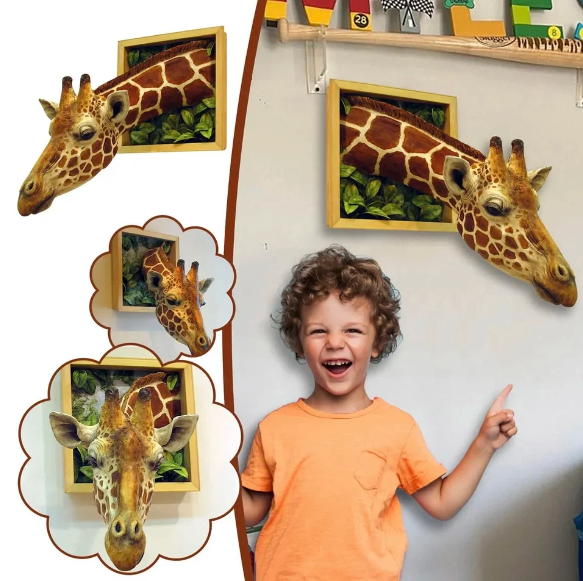 décoration murale tête girafe réaliste animaux compagnie maison artifice plastiqueOpaque motifs peau feuilles vertes