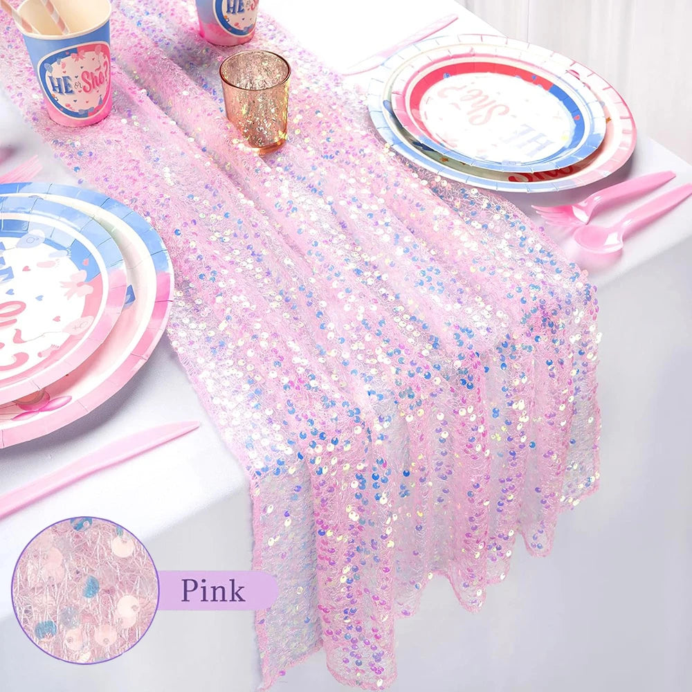 nappes sequins violet rose festives tables deco mariage anniversaire semi transparent tulle sirène