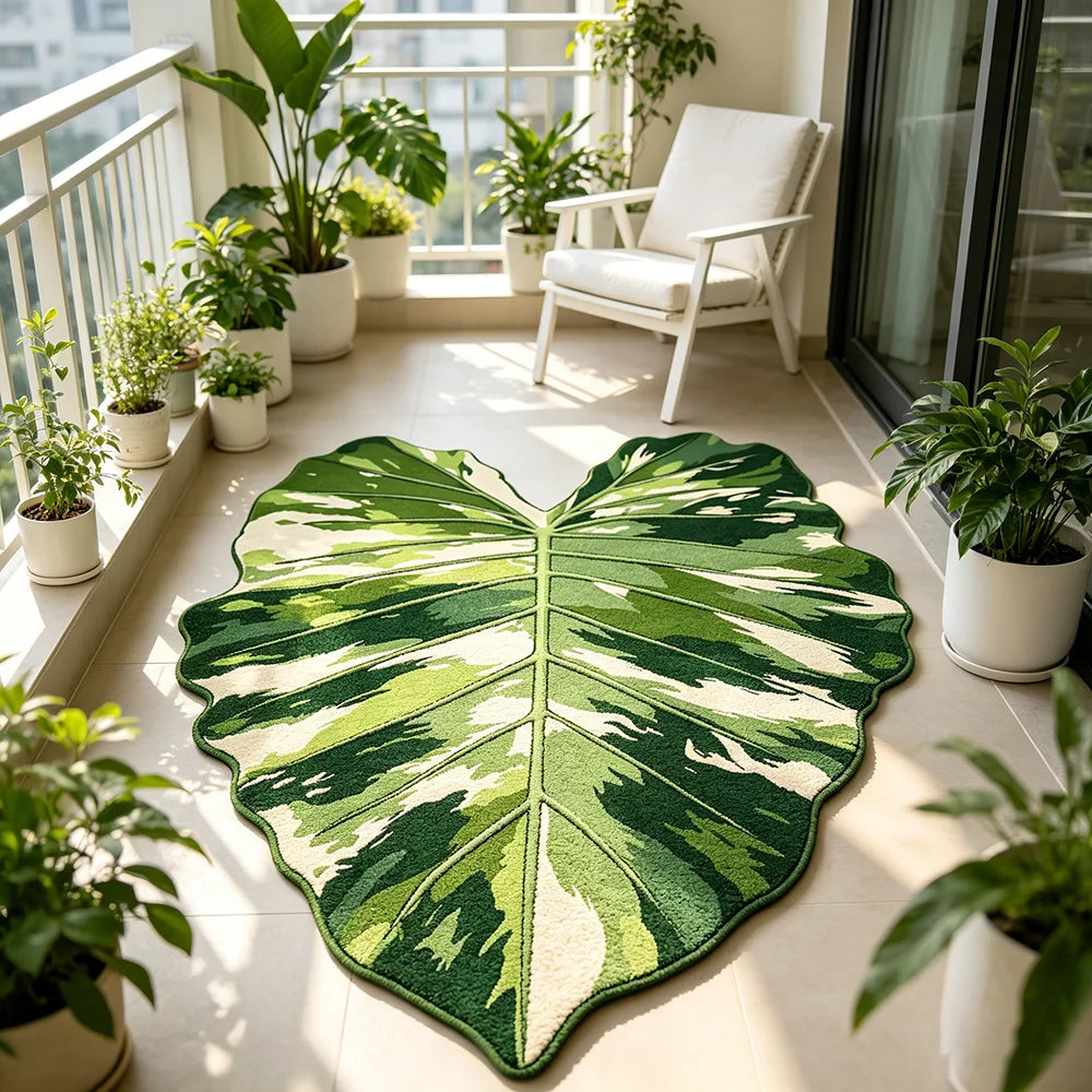 tapis vert feuille moderne salon chambre décoratif polaire polyester antidérapant