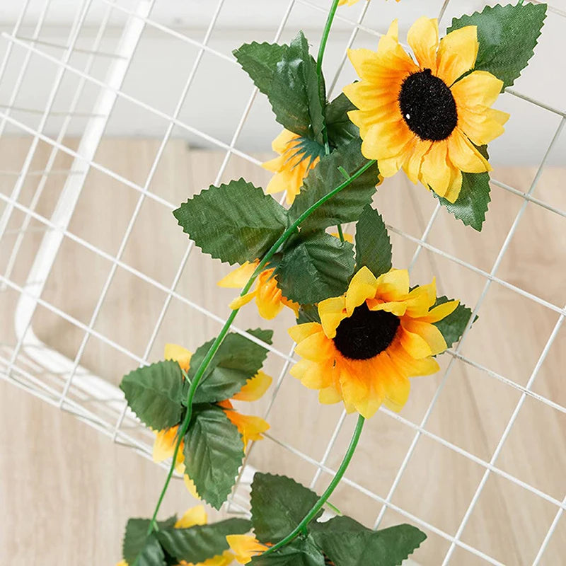guirlande fleurs tournesol artificielles feuilles vertes extérieur décoration maison jaune noire festive naturelle