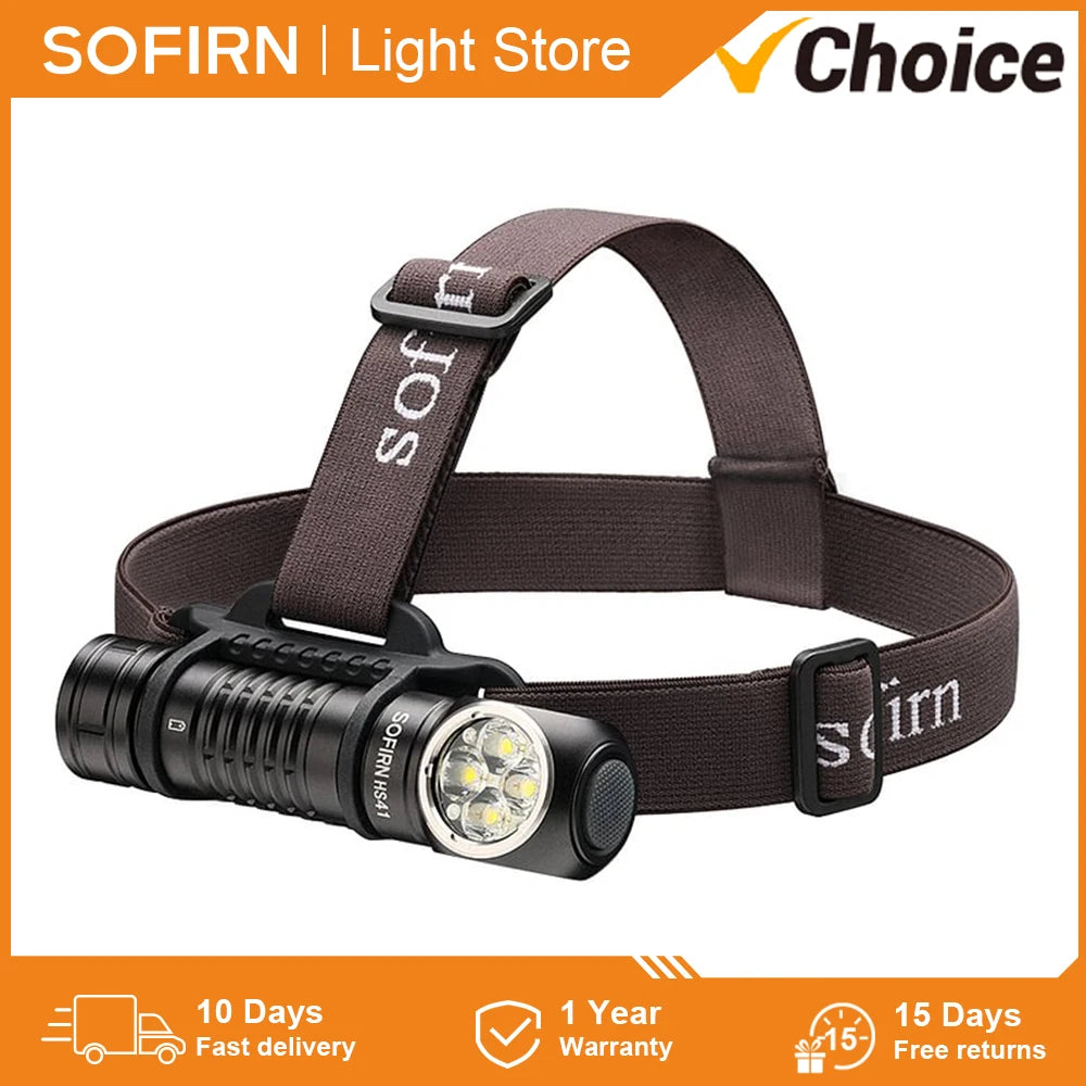lampe frontale rechargeable led 6500k noire bandeau marron type outdoor camping