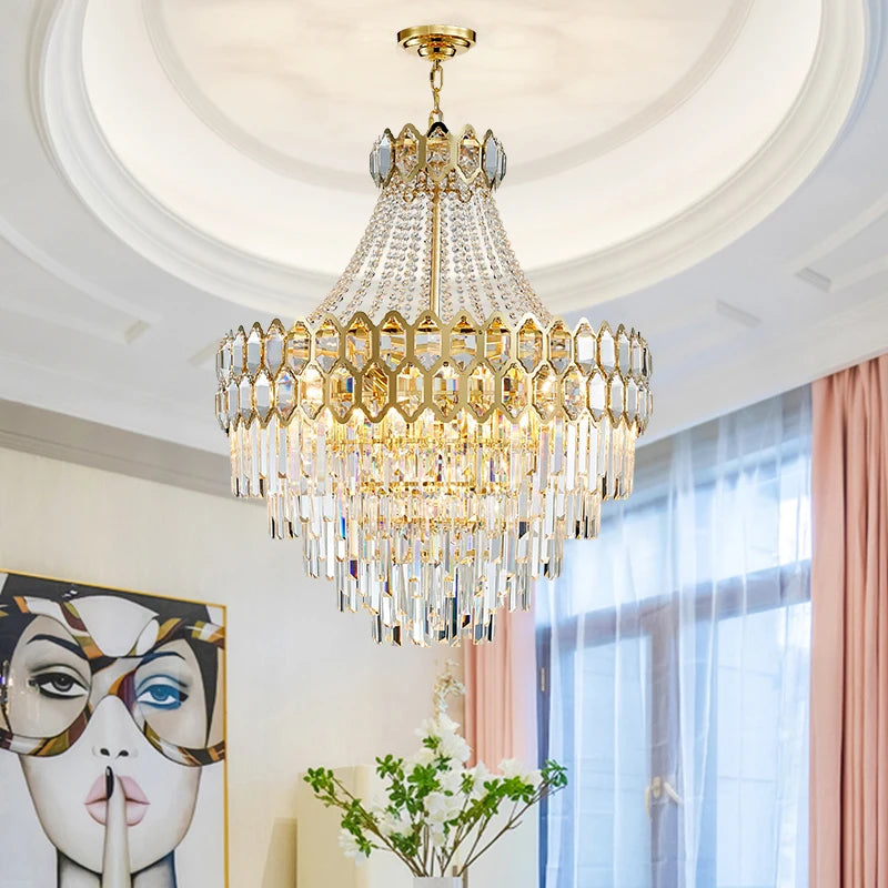 lustre cristal doré transparent classique encastrée led h71cm d60cm