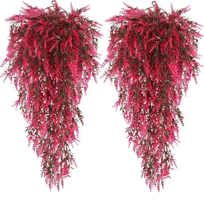 guirlande artificielle fleurs violettes feuilles vertes moderne extérieure accrochée chaîne métallique décoration jardin mariage