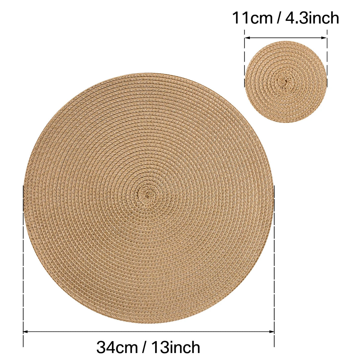 tapis table classique tissage rond marron clair respectueux environnement 34cm diamètre assiette fourchette couteau