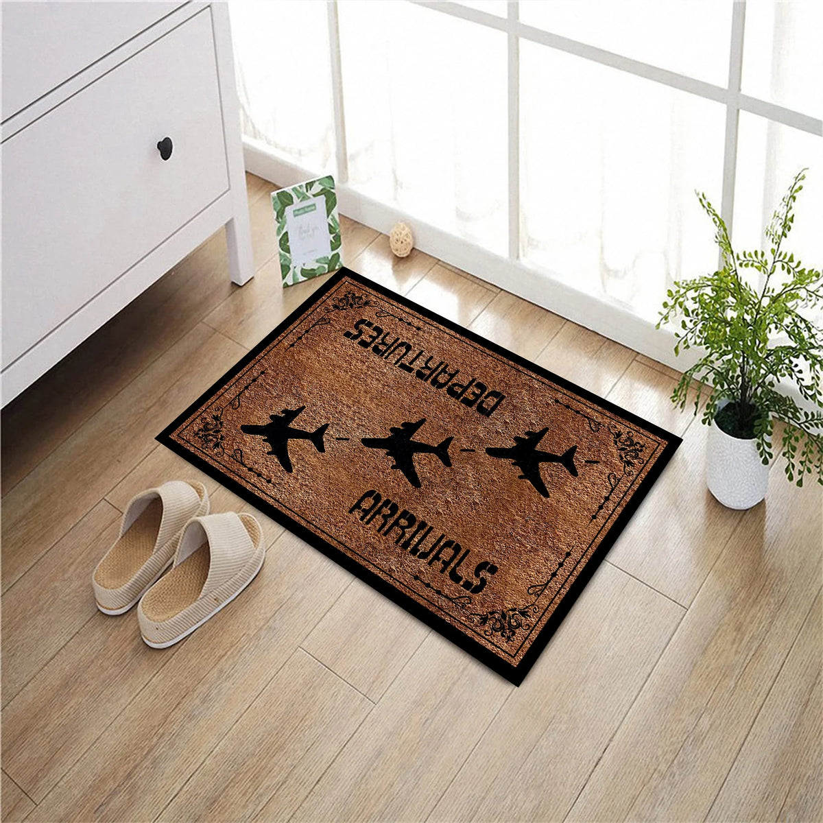 tapis bienvenue antidérapant arrivals departures avions marron noir gris texture caoutchoucu rustic voyage porteintérieur