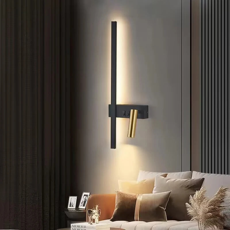 lampe murale moderne noire dorée éclairage cuisine chambre entrée interrupteur fixée mur led sources