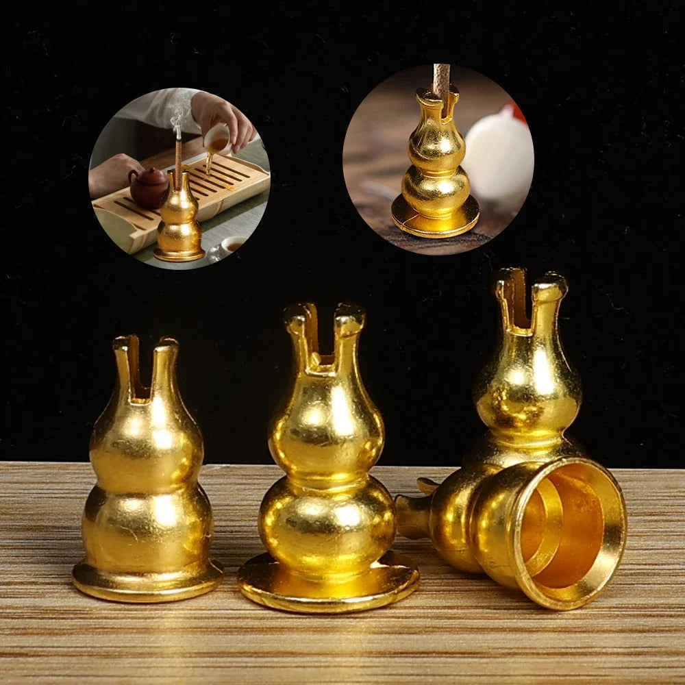 support encens fleur gravure bronze doré artisanal vintage salon yoga décoration bouddhiste