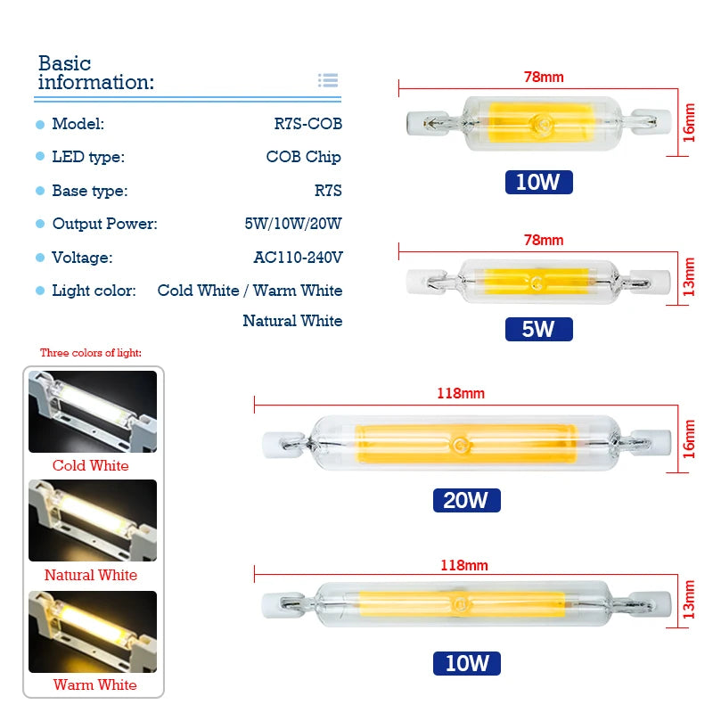 ampoule led r7s tube verre filament moderne blanc chaud naturel froid salon chambre