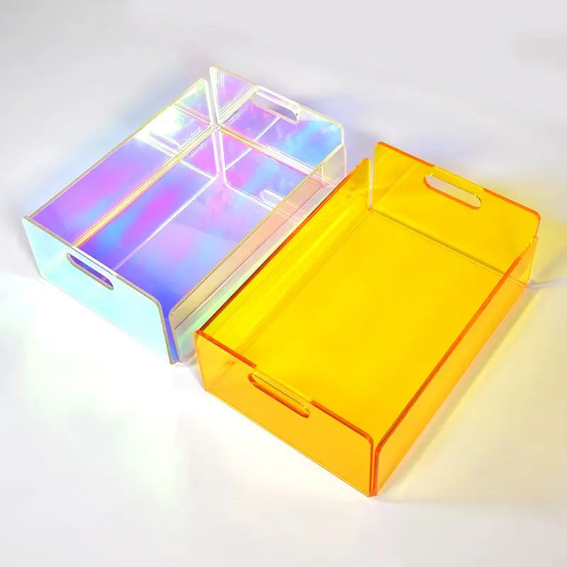 boîtes rangement transparent réutilisables iridescentes moderne minimaliste poignées incluses diverse utilisation