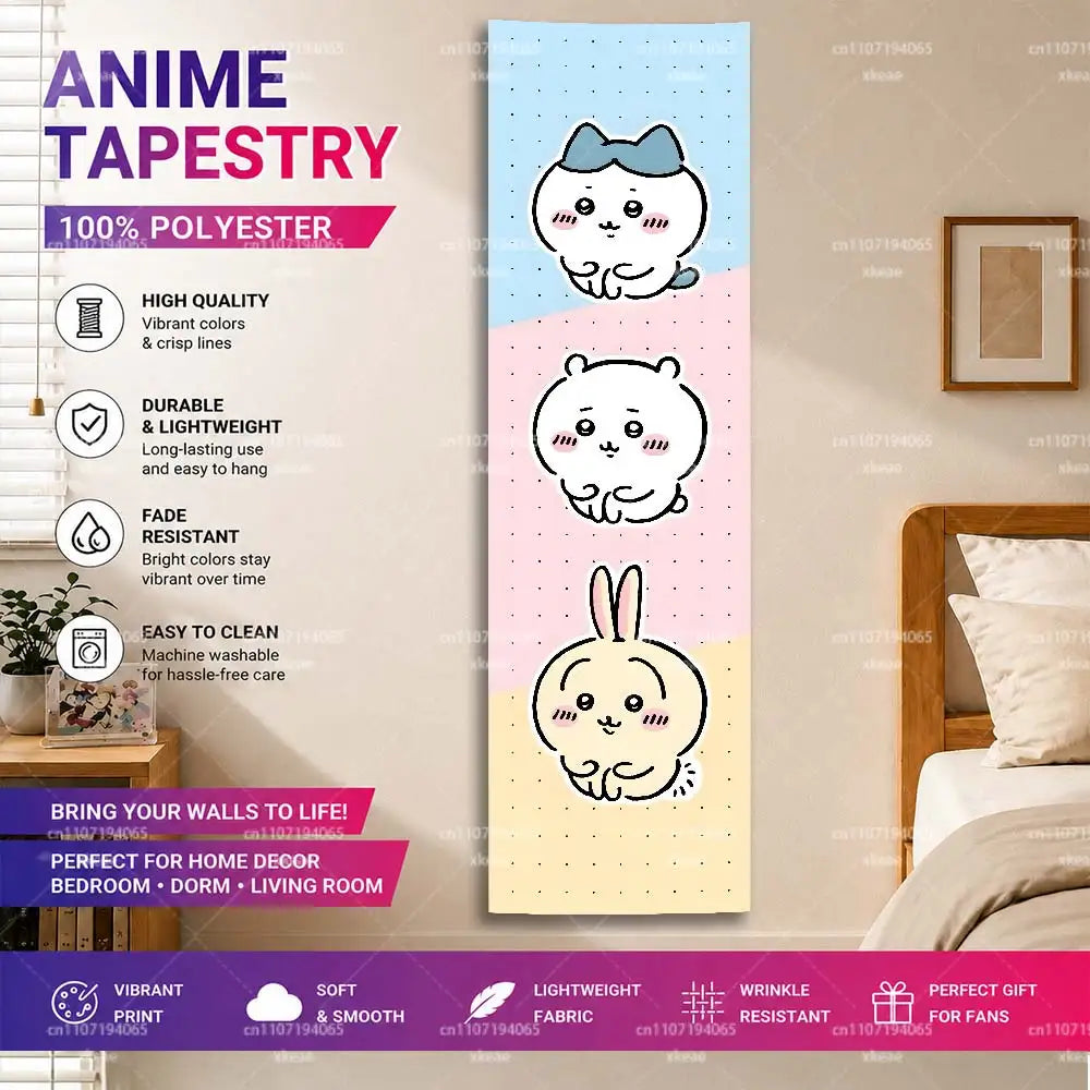 tapisserie murale dessins animés chats lapins bleu rose jaune mignon décoration intérieure 150x40cm polyestère