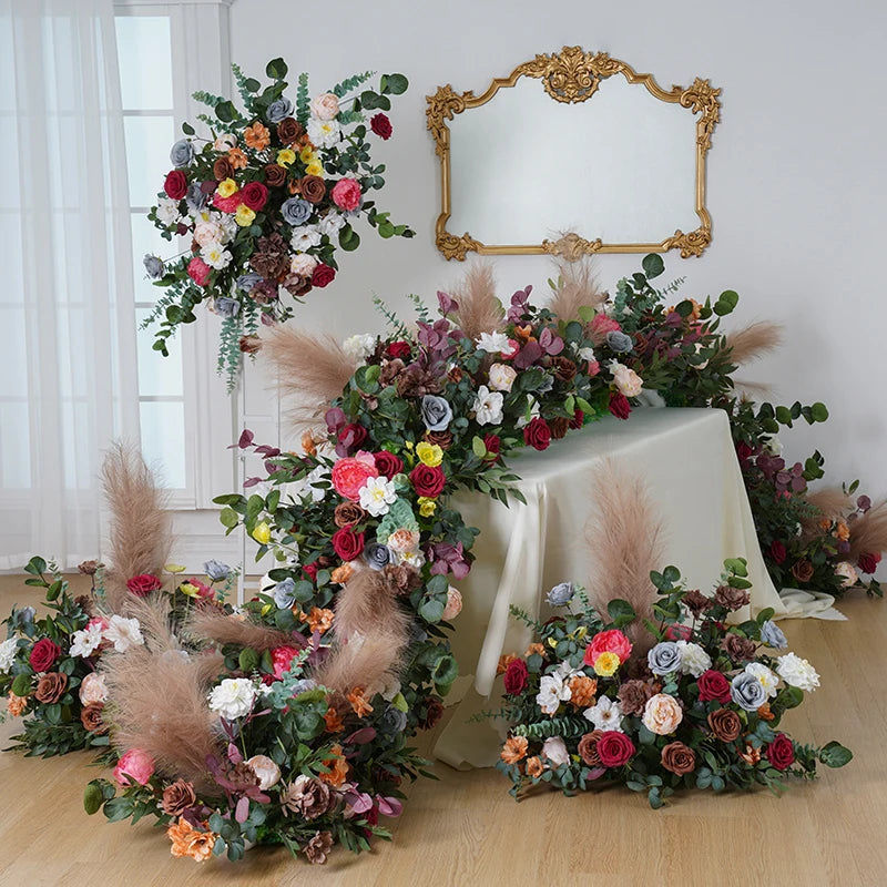 arche fleurs artificielles romantique bouquet feuilles vertes anniversaire mariage deco exterieur
