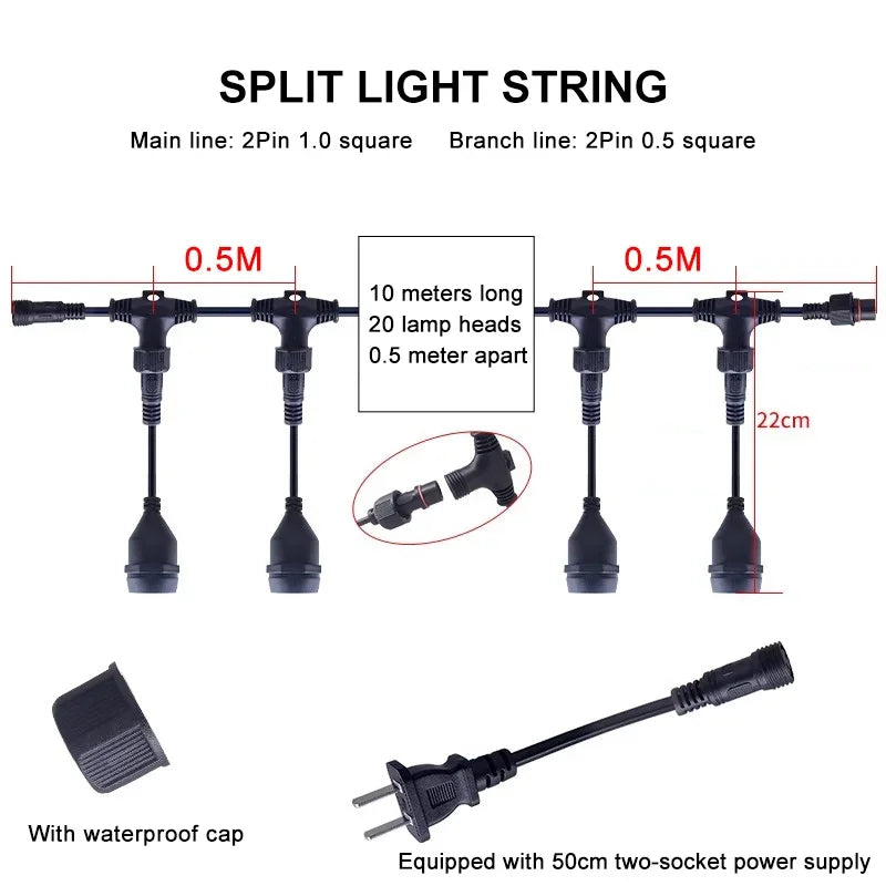 chaîne lumineuse noire led transparente moderne 10 20 lampes clips étanches camping mariage
