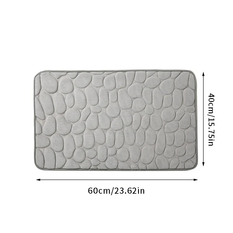 tapis bain mousse mémoire forme absorption eau antidérapant galets relief moderne beige gris