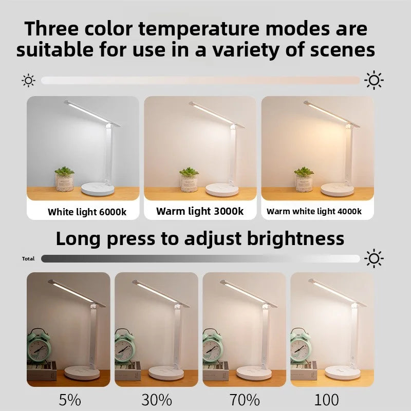lampe rechargeable led dimmable tactile protection yeux moderne blanc support téléphone