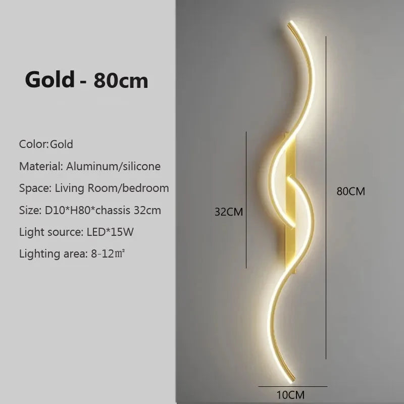 lampe murale led or noir ondulé moderne chambre salon étude entrée 10 15m²