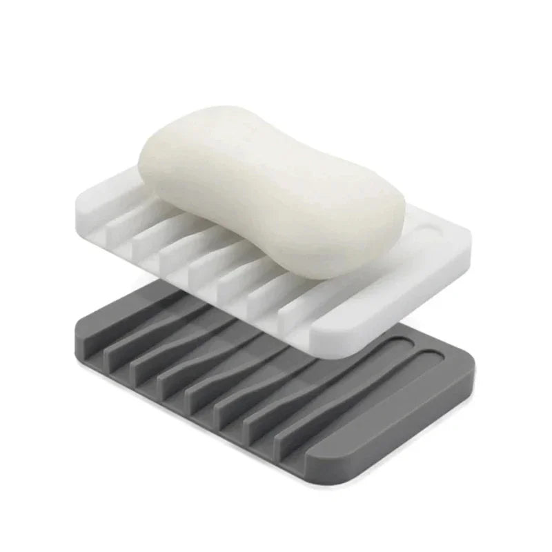 porte savon silicone strié gris blanc moderne salle bain cuisine drainage anti dérapant support