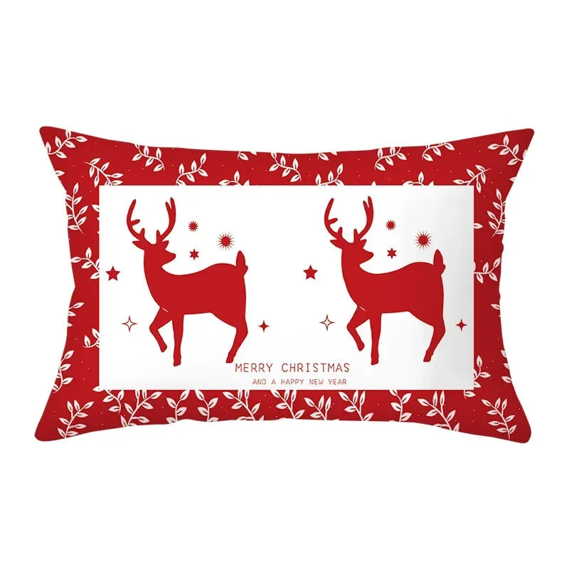 coussin Noël rouge motif rennes flocons neige décoration canapé salon fête hiver 30x50cm