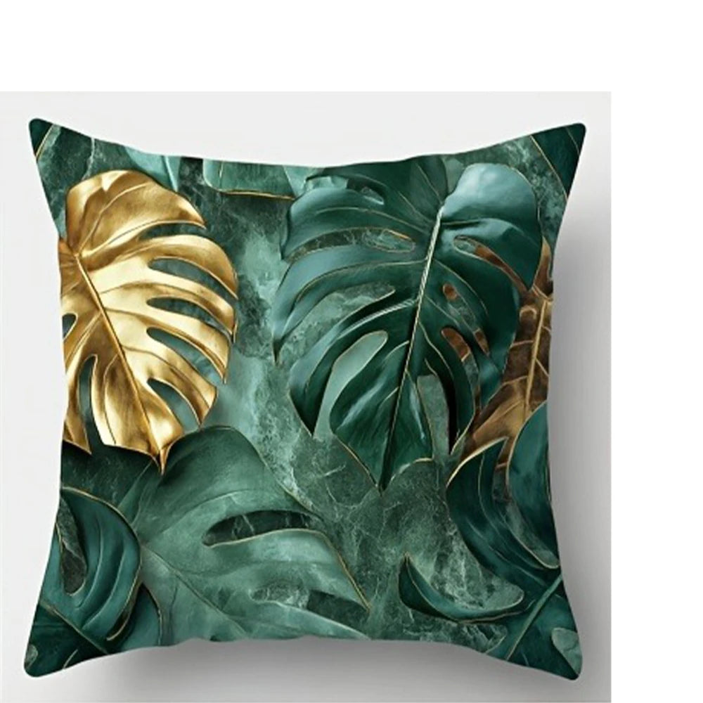 taies d'oreiller polyester feuille monstera verte dorée moderne zipper 40x40cm 45x45cm 50x50cm 60x60cm