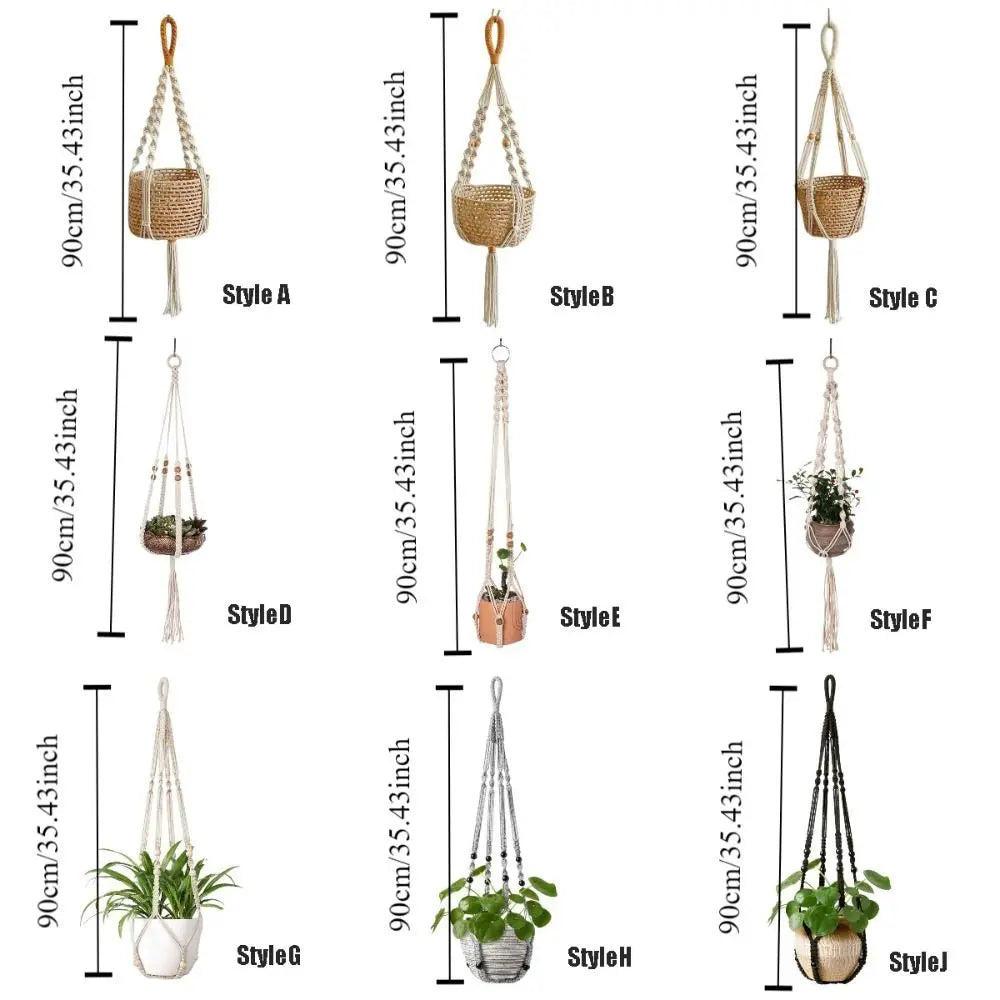 support plante suspendue macramé boho blanc beige noir artisanal anneaux métalliques pot plante